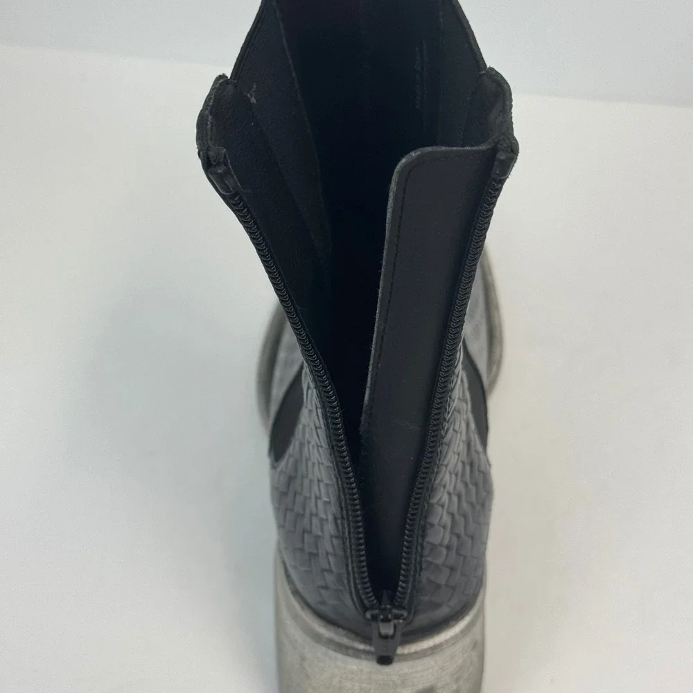 Free‎ People Brayden Woven Black Leather Ankle Boots Distressed Block Heel 6.5